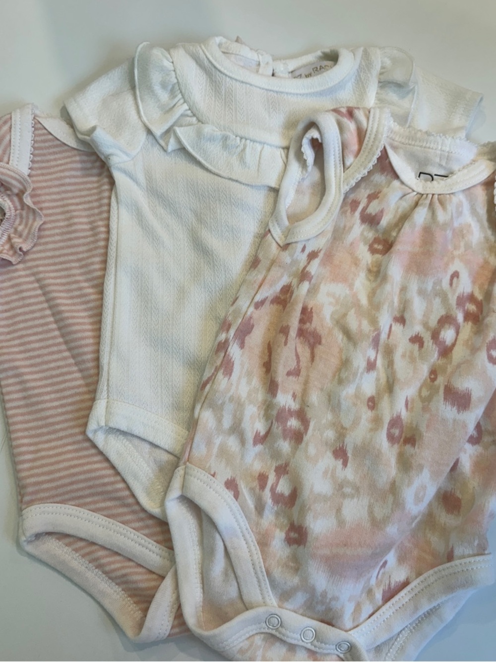 RZ by Rachel Zoe Set of 3 One-Piece Bodysuits- White and Blush